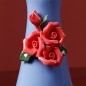 Blue handmade ceramic vase with roses