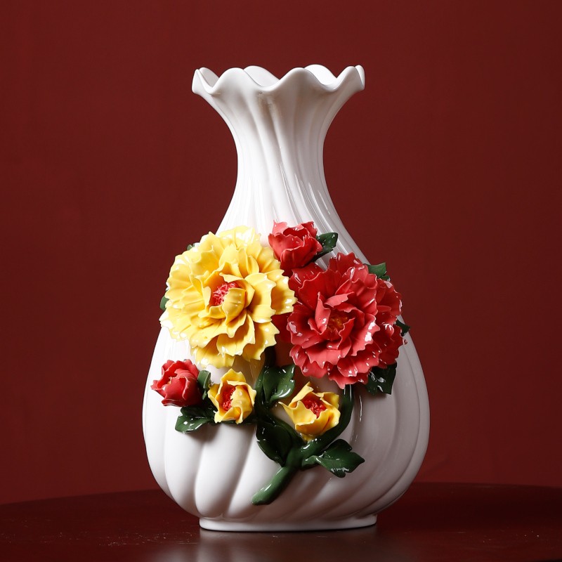 White porcelain vase with flowers